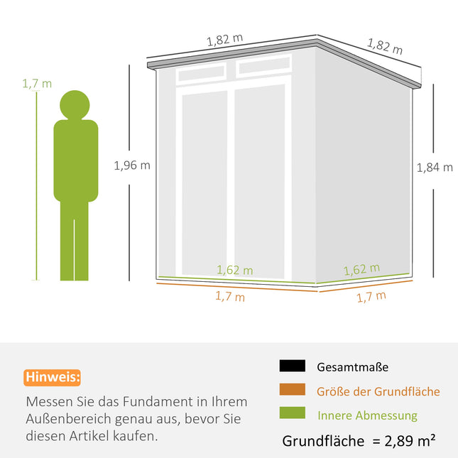 Gartenschuppen, Holzoptik, 3 Fenster, Doppeltüren, 182x182 cm