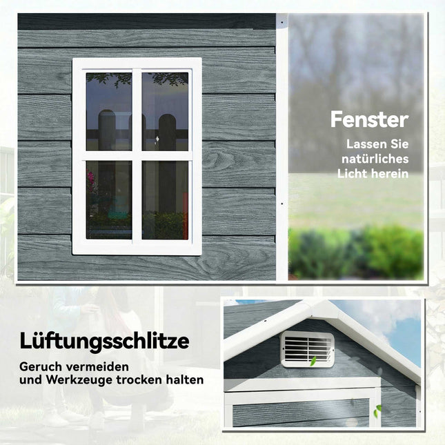 Gartenschuppen mit Fenster, Lüftung, Schloss – Grau