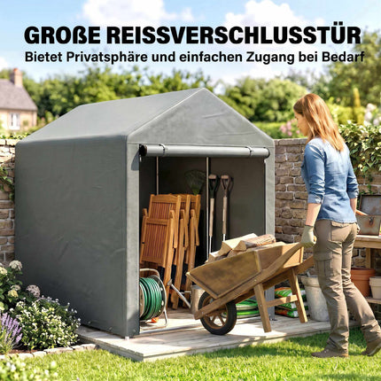 Abri de jardin avec tente et structure en acier, 120 x 179 x 165 cm, gris clair