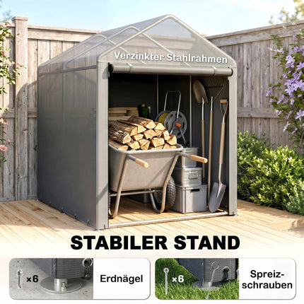 Abri de jardin avec tente et structure en acier, 120 x 179 x 165 cm, gris clair