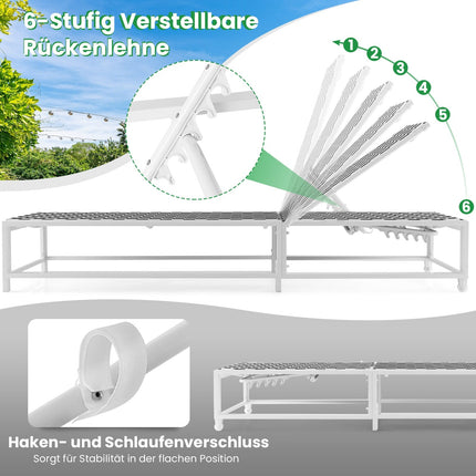 Gartenliege mit Rollen, verstellbarer Rückenlehne, 180 kg Tragkraft
