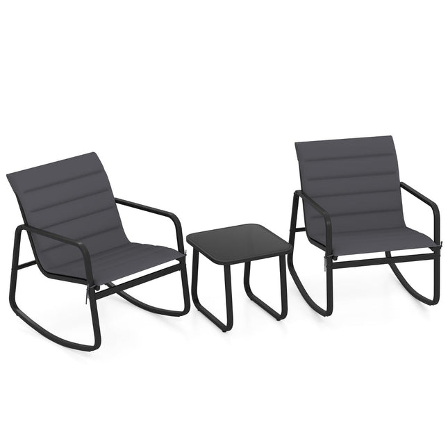 Ensemble bistro d'extérieur avec balancelle - 2 chaises et table en verre, gris