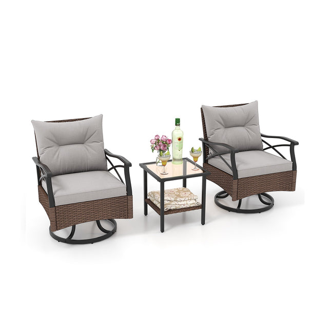 Outdoor-Schaukelstuhl-Set, 3-teilig, mit Glastisch