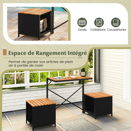 Ensemble table et chaises d'extérieur, en rotin PE et bois d'acacia