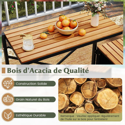 Ensemble table et chaises d'extérieur, en rotin PE et bois d'acacia