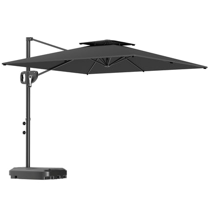 Parasol d'extérieur inclinable avec base, protection UV, gris foncé