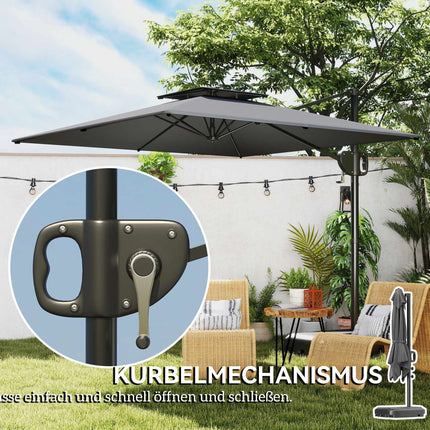 Parasol d'extérieur inclinable avec base, protection UV, gris foncé