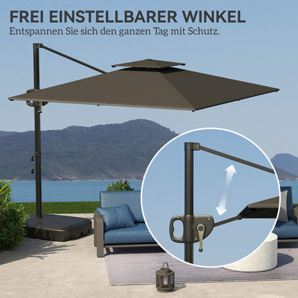 Parasol d'extérieur inclinable avec base, protection UV, gris foncé