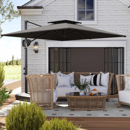 Parasol d'extérieur inclinable avec base, protection UV, gris foncé