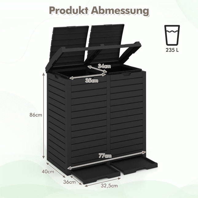 Poubelle d'extérieur, 235 L, double compartiment, noire