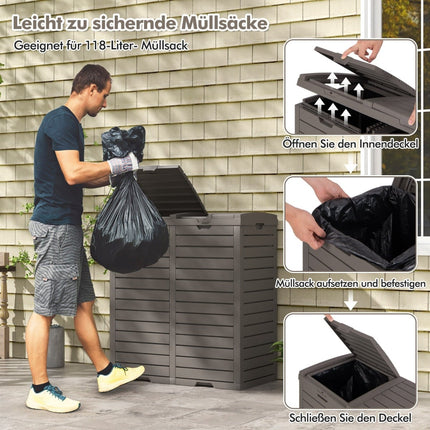 Poubelle d'extérieur, 235 L, double compartiment, résistante aux intempéries