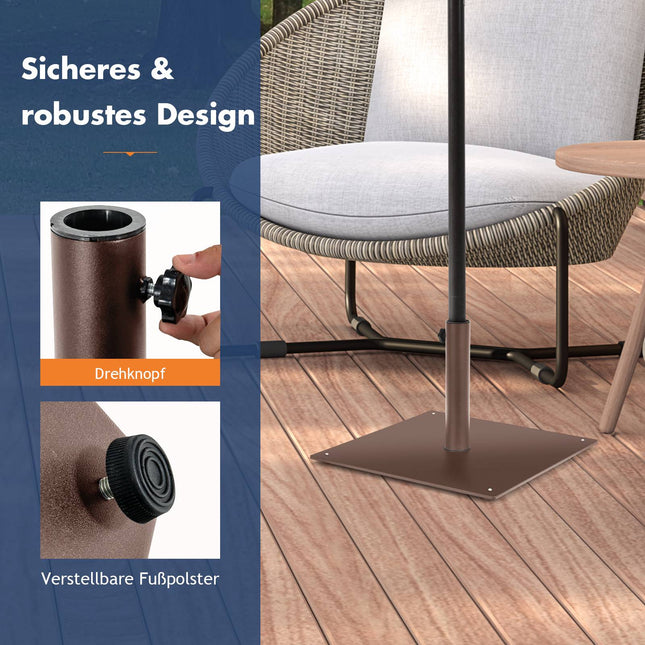Pied de parasol d'extérieur, support carré en métal de 50 cm, marron