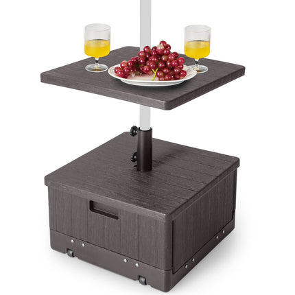 Support de parasol d'extérieur avec table, roulettes et sac de lestage