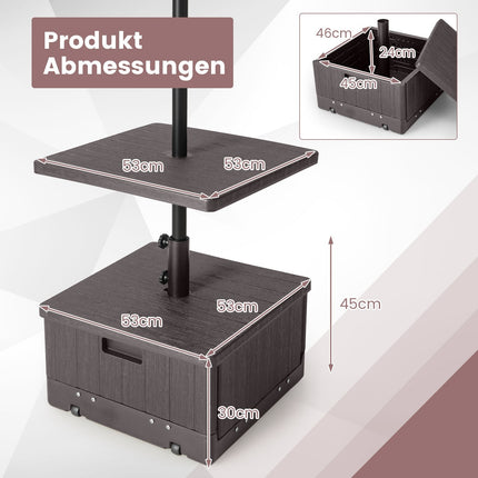 Support de parasol d'extérieur avec table, roulettes et sac de lestage