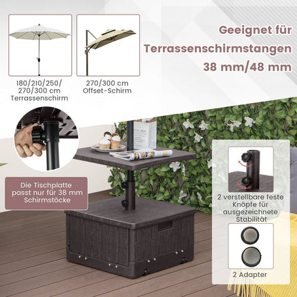 Support de parasol d'extérieur avec table, roulettes et sac de lestage
