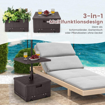 Support de parasol d'extérieur avec table, roulettes et sac de lestage
