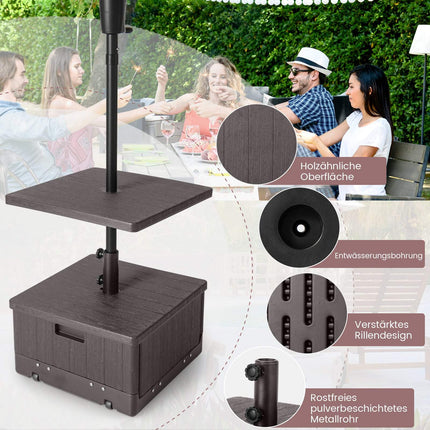Support de parasol d'extérieur avec table, roulettes et sac de lestage
