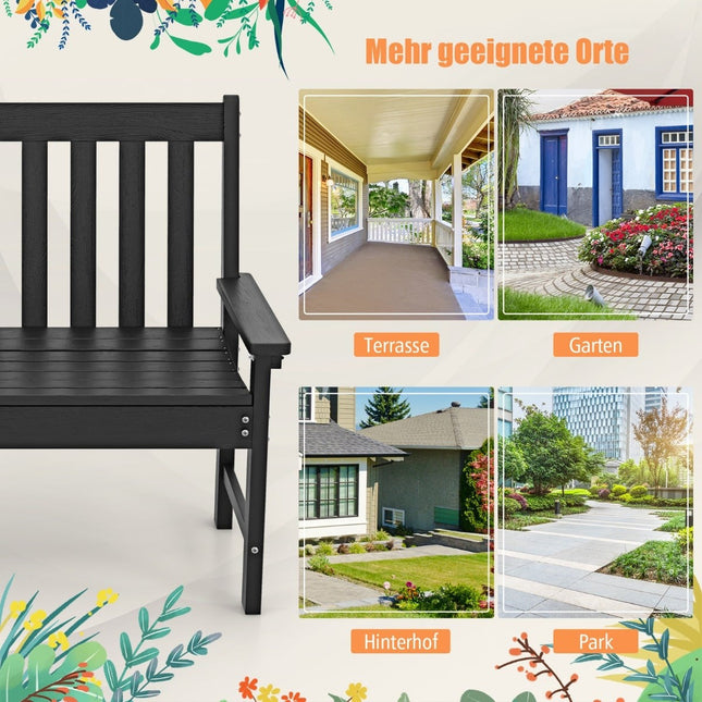 Banc de jardin extérieur en PEHD résistant aux intempéries pour 2-3 places