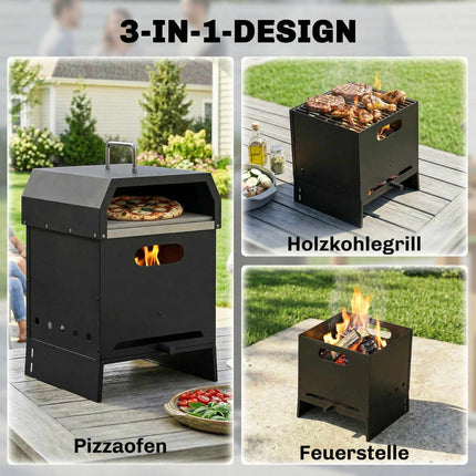 Four à pizza extérieur au feu de bois, 3 en 1 avec pierre et pelle à pizza