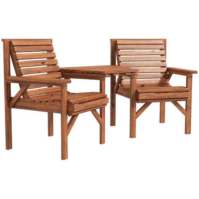 Ensemble de balcon extérieur en bois avec table et trou pour parasol, comprenant une table et un parasol.