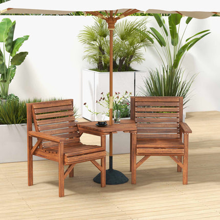 Outdoor-Balkonmöbel-Set aus Holz mit Tisch und Schirmloch