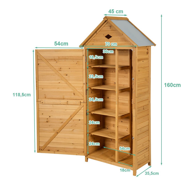 Abri de jardin extérieur en bois avec 5 étagères, 70 x 35,5 x 160 cm