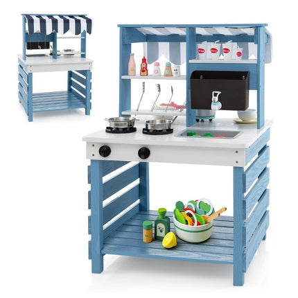 Cuisine d'extérieur en bois avec fonction eau - Cuisine de jeu double face pour enfants