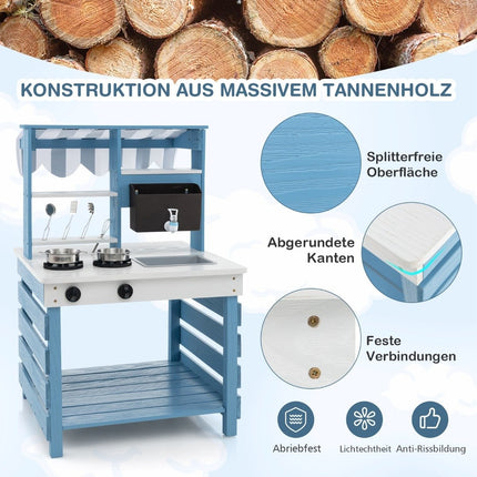 Cuisine d'extérieur en bois avec fonction eau - Cuisine de jeu double face pour enfants