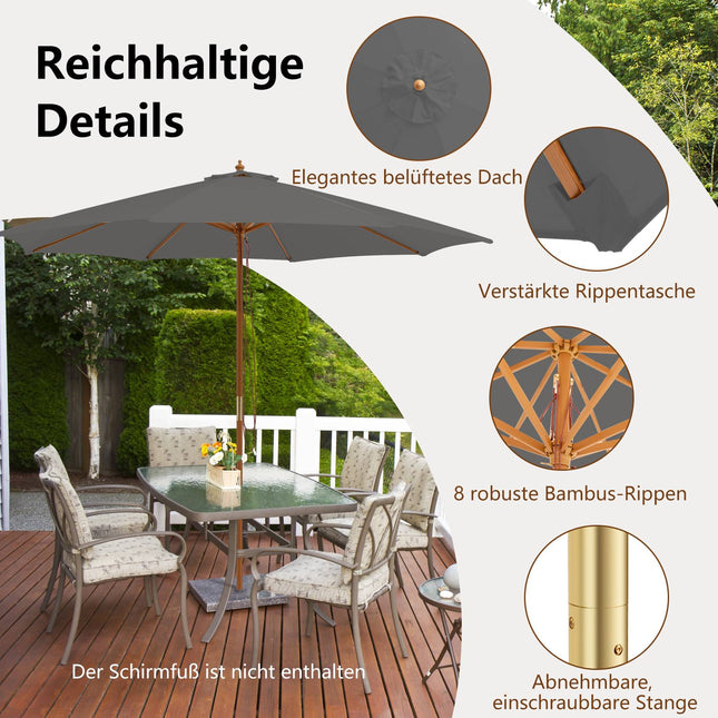 Parasol de terrasse en bois, 300 cm, hauteur réglable