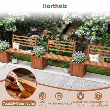 Banc jardinière d'extérieur en bois avec dossier et 2 bacs