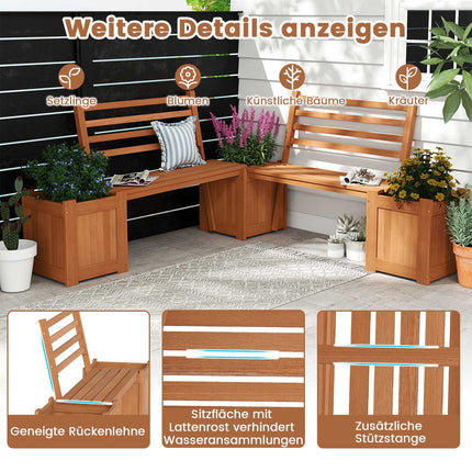 Banc jardinière d'extérieur en bois avec dossier et 2 bacs