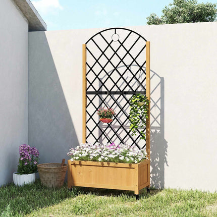 Jardinière d'extérieur en bois avec roulettes et treillis