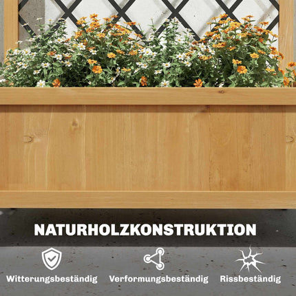 Jardinière d'extérieur en bois avec roulettes et treillis
