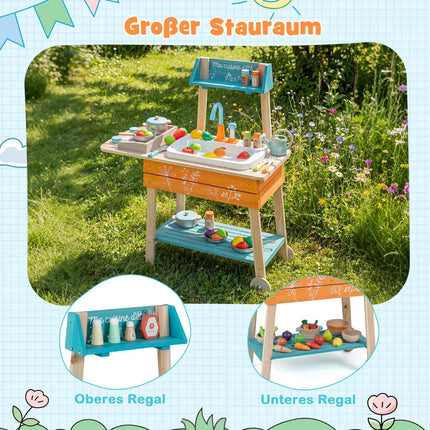Cuisine de jeu extérieure en bois avec évier et étagères