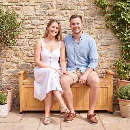 Banc de rangement extérieur en bois, 155 L, résistant à l'eau