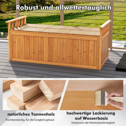 Outdoor Wooden Storage Bench, 2-Seater with Armrests