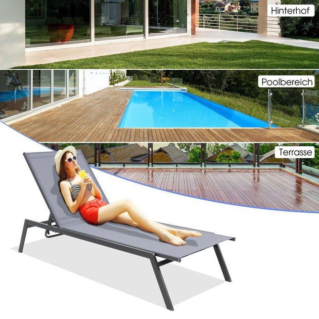Chaise longue d'extérieur réglable avec position allongée à plat et tissu à séchage rapide