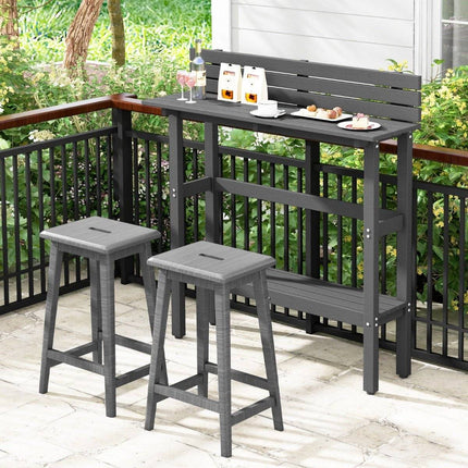 Outdoor Stehtisch mit Ablage &amp; verstellbaren Fußpolstern Terrassenhochtisch 122 x 39 x 136 cm grau
