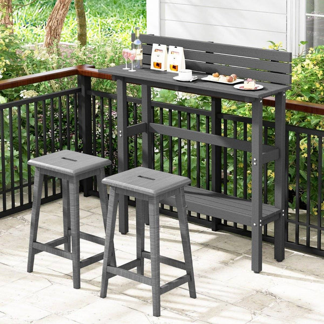 Table de bar d'extérieur avec étagère et patins réglables table haute de terrasse 122 x 39 x 136 cm gris