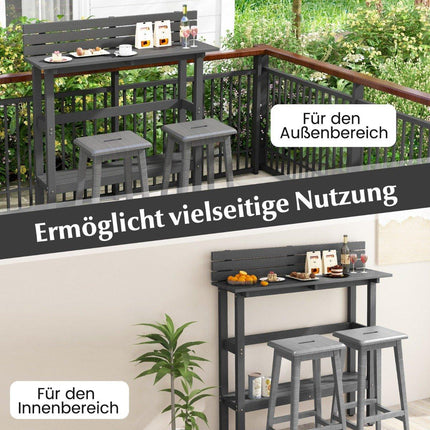 Outdoor Stehtisch mit Ablage &amp; verstellbaren Fußpolstern Terrassenhochtisch 122 x 39 x 136 cm grau