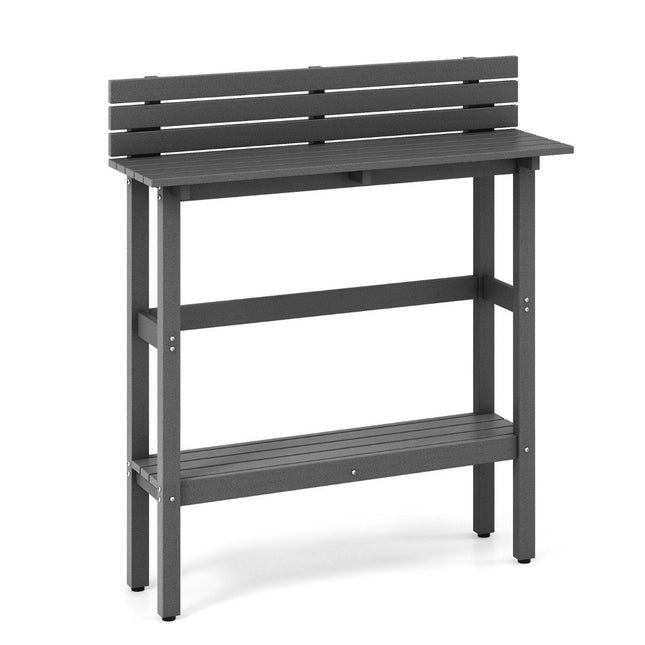 Table de bar d'extérieur avec étagère et patins réglables table haute de terrasse 122 x 39 x 136 cm gris