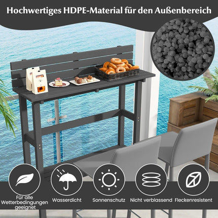 Outdoor Stehtisch mit Ablage &amp; verstellbaren Fußpolstern Terrassenhochtisch 122 x 39 x 136 cm grau