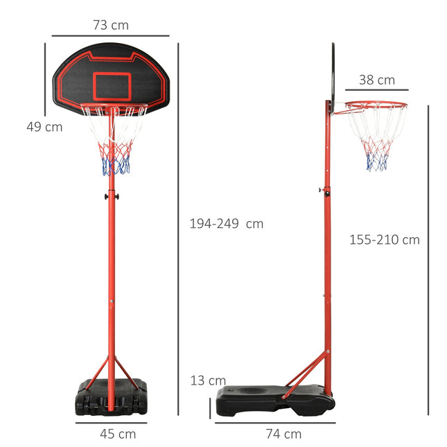 Verstellbarer Basketballkorb für draußen mit Rollen – 194–249 cm