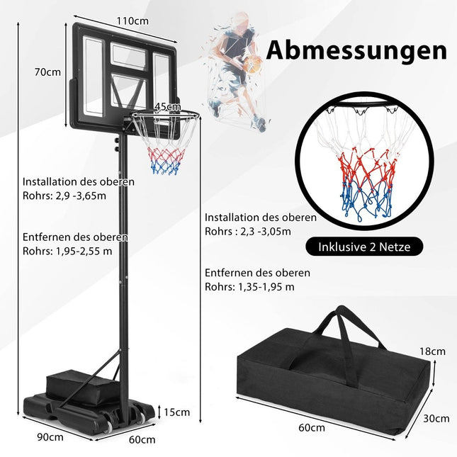 Panier de basket d'extérieur avec support et filets Support de basket réglable en hauteur de 135 à 305 cm