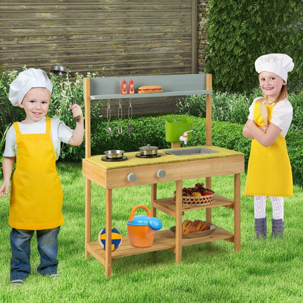 Cuisine extérieure pour enfants en terre avec fonction eau, crochets et étagère amovible