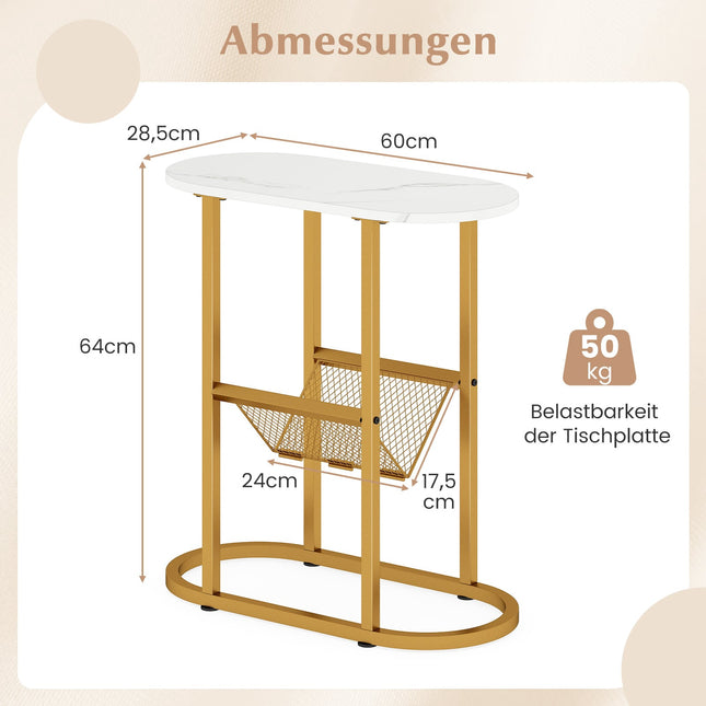 Ovale 2-stöckige Beistelltisch mit Zeitungsständer, Weiß