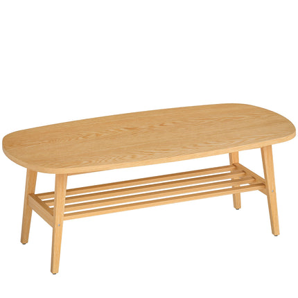 Table basse ovale avec étagère, bois naturel, 120 x 60 x 42 cm