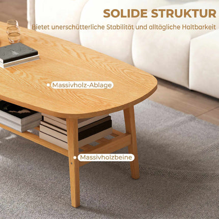 Table basse ovale avec étagère, bois naturel, 120 x 60 x 42 cm