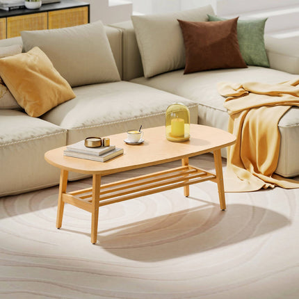 Table basse ovale avec étagère, bois naturel, 120 x 60 x 42 cm