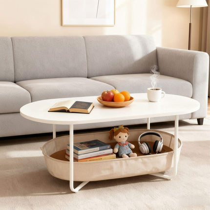 Table basse ovale avec panier de rangement